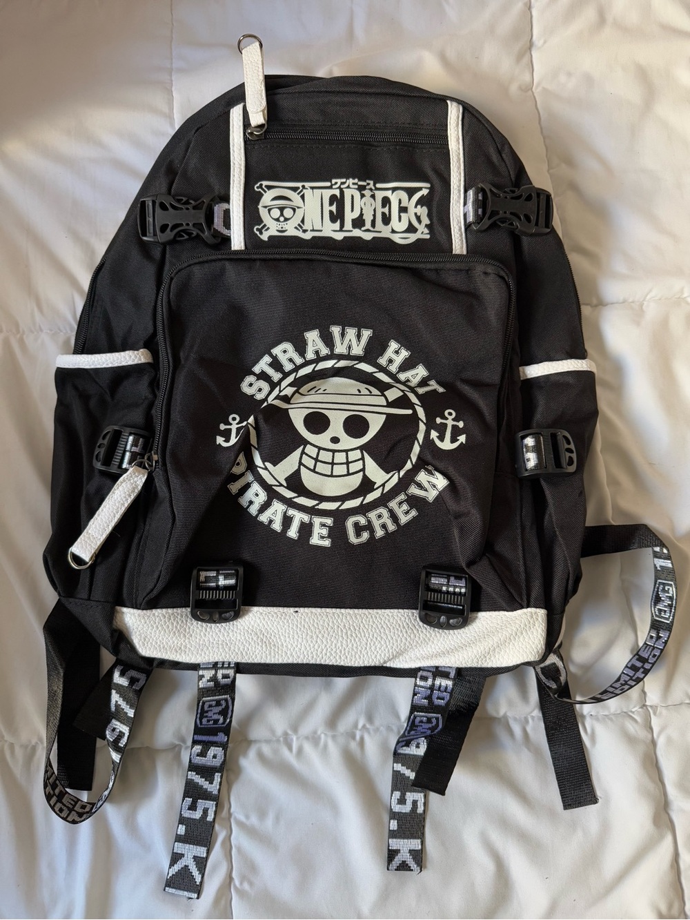 Onepiece Black and White Straw Hat Pirate Crew Backpack